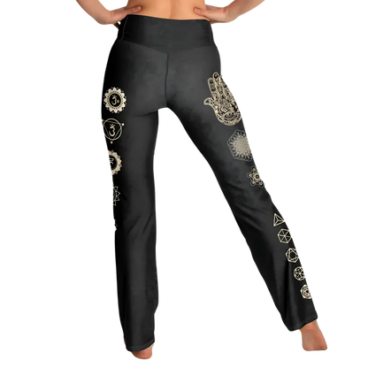 Sacred Symbols Flared Yoga Pants In Star Sky Black