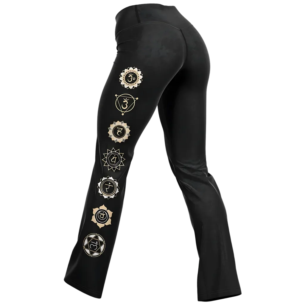 Sacred Symbols Flared Yoga Pants In Star Sky Black