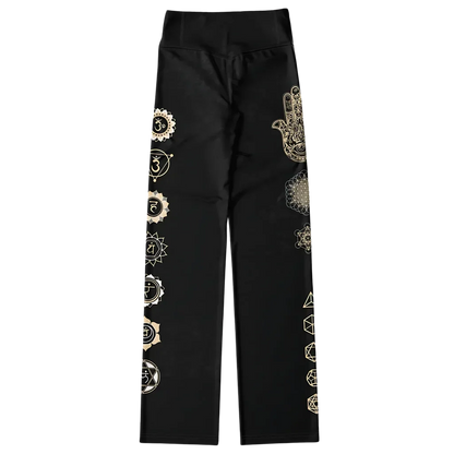 Sacred Symbols Flared Yoga Pants In Star Sky Black