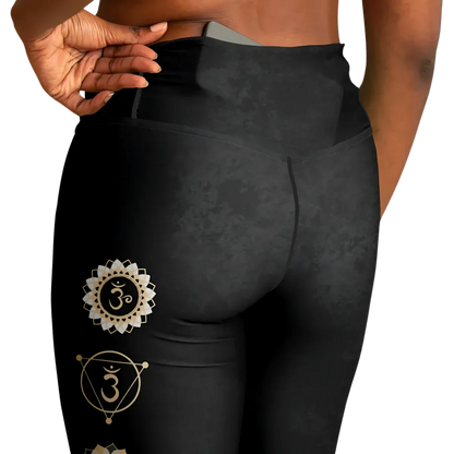 Sacred Symbols Flared Yoga Pants In Star Sky Black