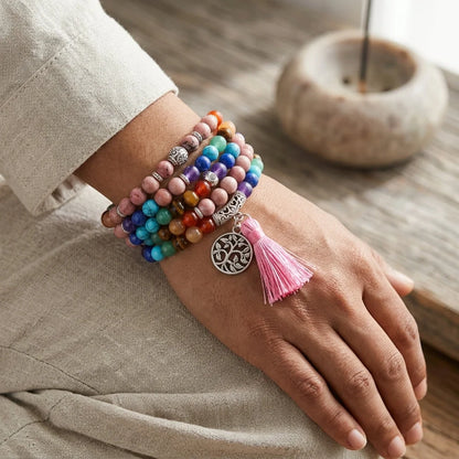 Seven Chakra Wrap Around Bracelet - Pink