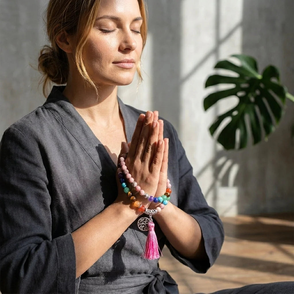Seven Chakra Wrap Around Bracelet - Pink