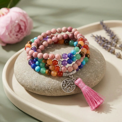 Seven Chakra Wrap Around Bracelet - Pink