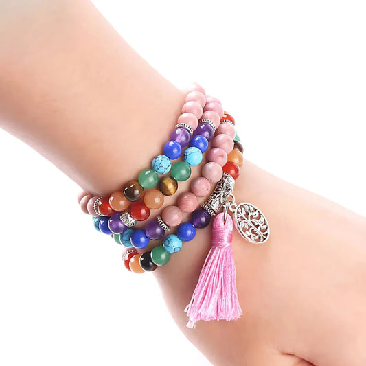 Seven Chakra Wrap Around Bracelet - Pink