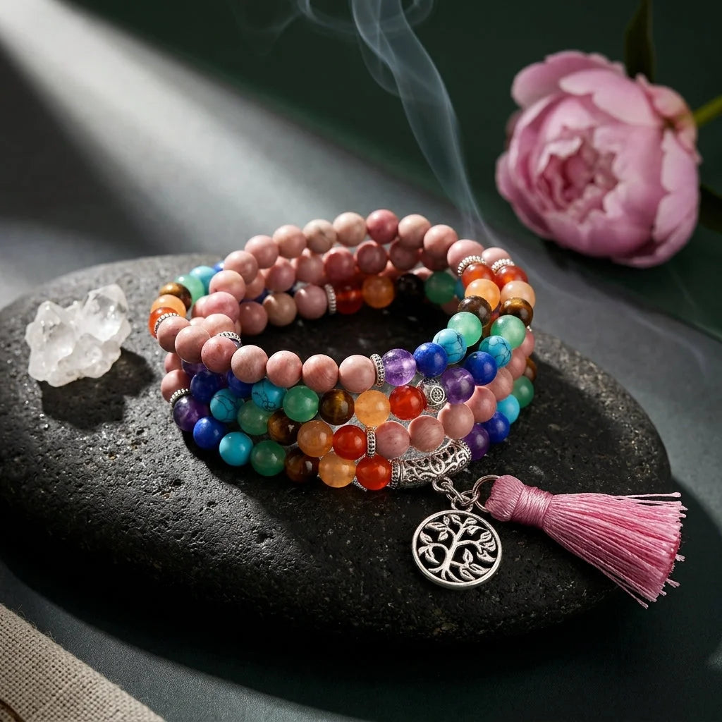 Seven Chakra Wrap Around Bracelet - Pink