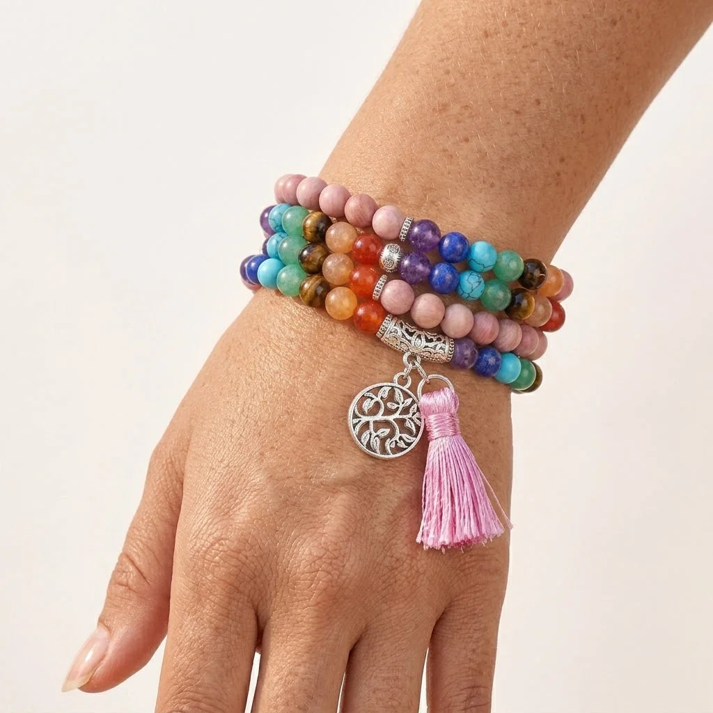Seven Chakra Wrap Around Bracelet - Pink