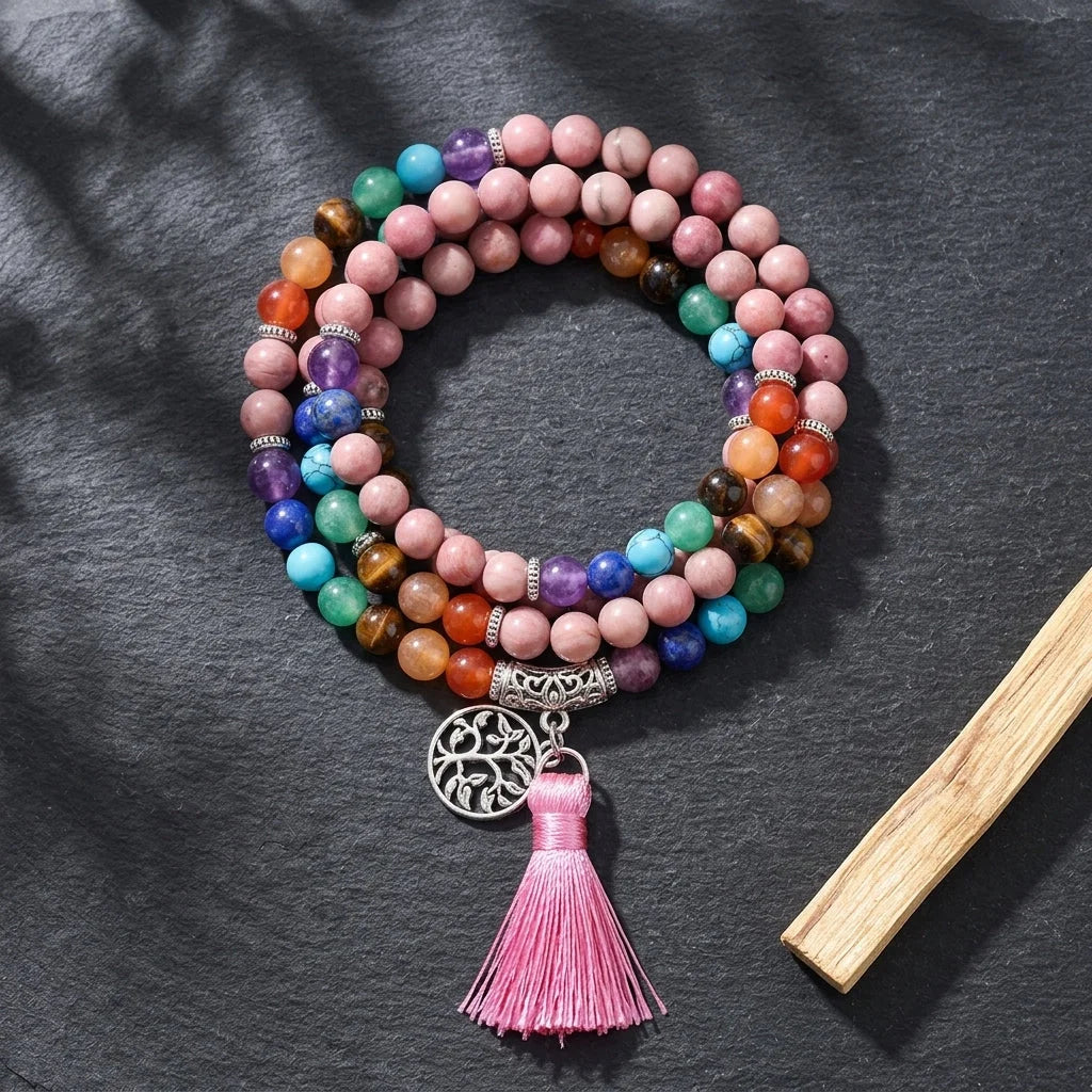 Seven Chakra Wrap Around Bracelet - Pink