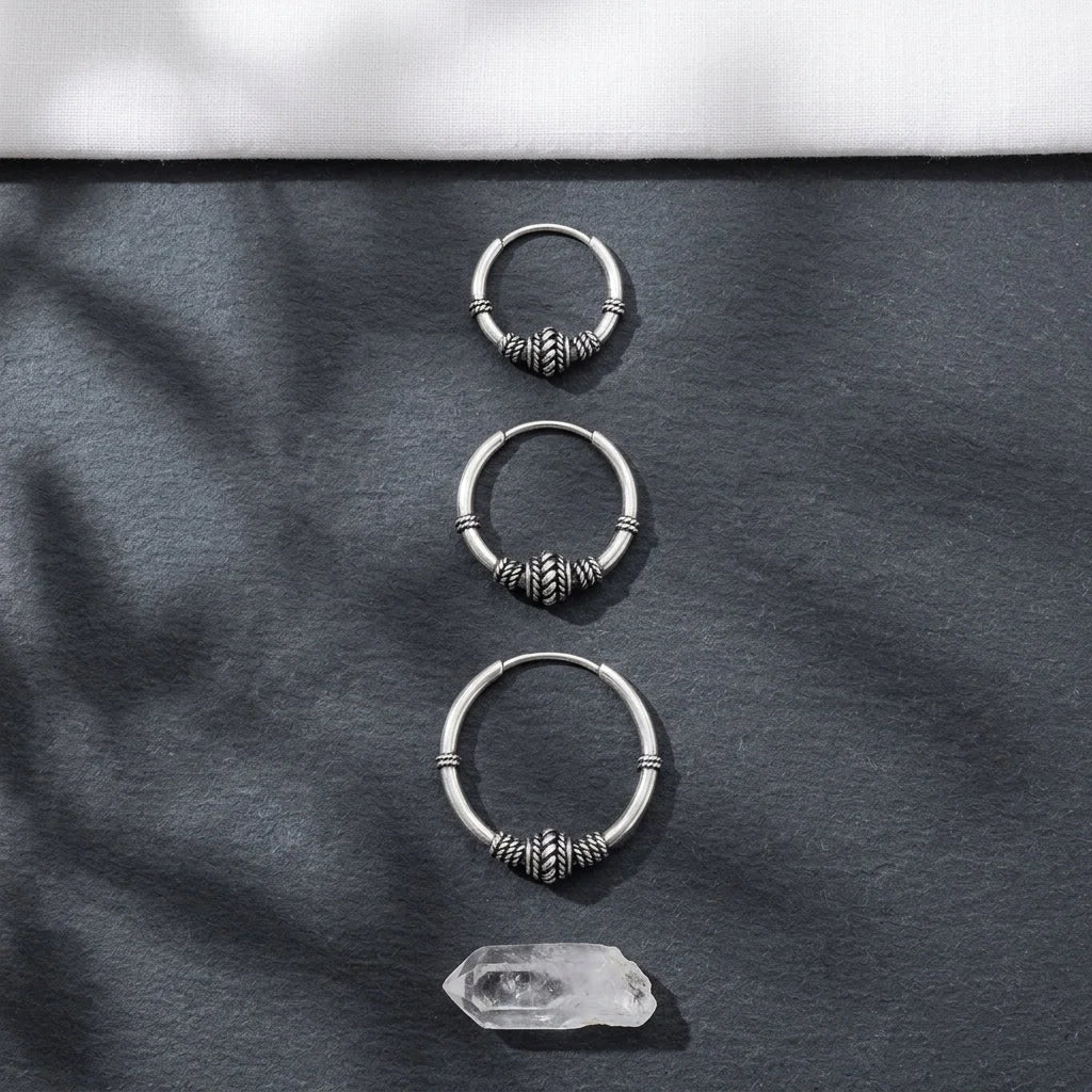Silver Fusion Boho Hoops Earring Set - Antique Silver / one size