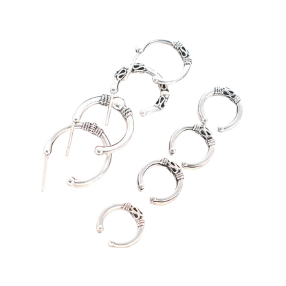 Silver Fusion Boho Hoops Earring Set - Antique Silver / one size