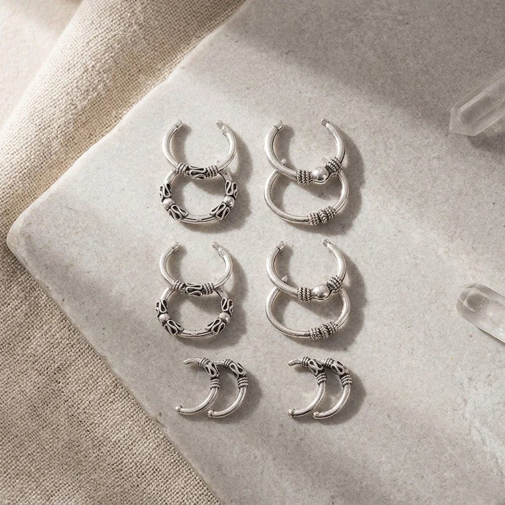 Silver Fusion Boho Hoops Earring Set - Antique Silver / one size