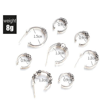 Silver Fusion Boho Hoops Earring Set - Antique Silver / one size