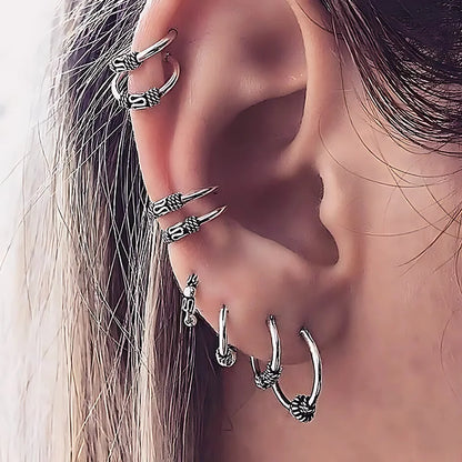 Silver Fusion Boho Hoops Earring Set - Antique Silver / one size