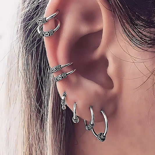Silver Fusion Boho Hoops Earring Set - Antique Silver / one size