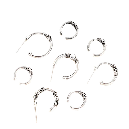 Silver Fusion Boho Hoops Earring Set - Antique Silver / one size