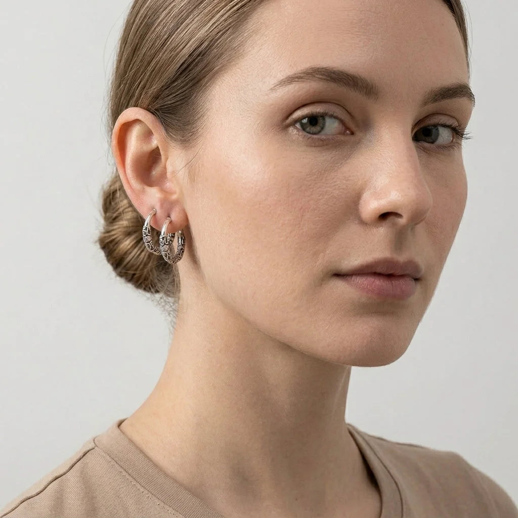 Silver Fusion Boho Hoops Earring Set - Antique Silver / one size