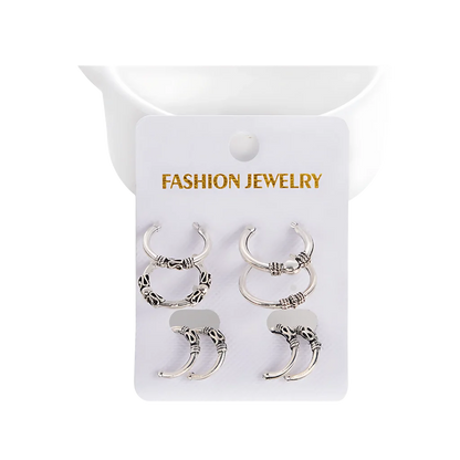 Silver Fusion Boho Hoops Earring Set - Antique Silver / one size