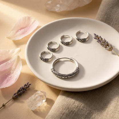 Silver Fusion Boho Hoops Earring Set - Antique Silver / one size