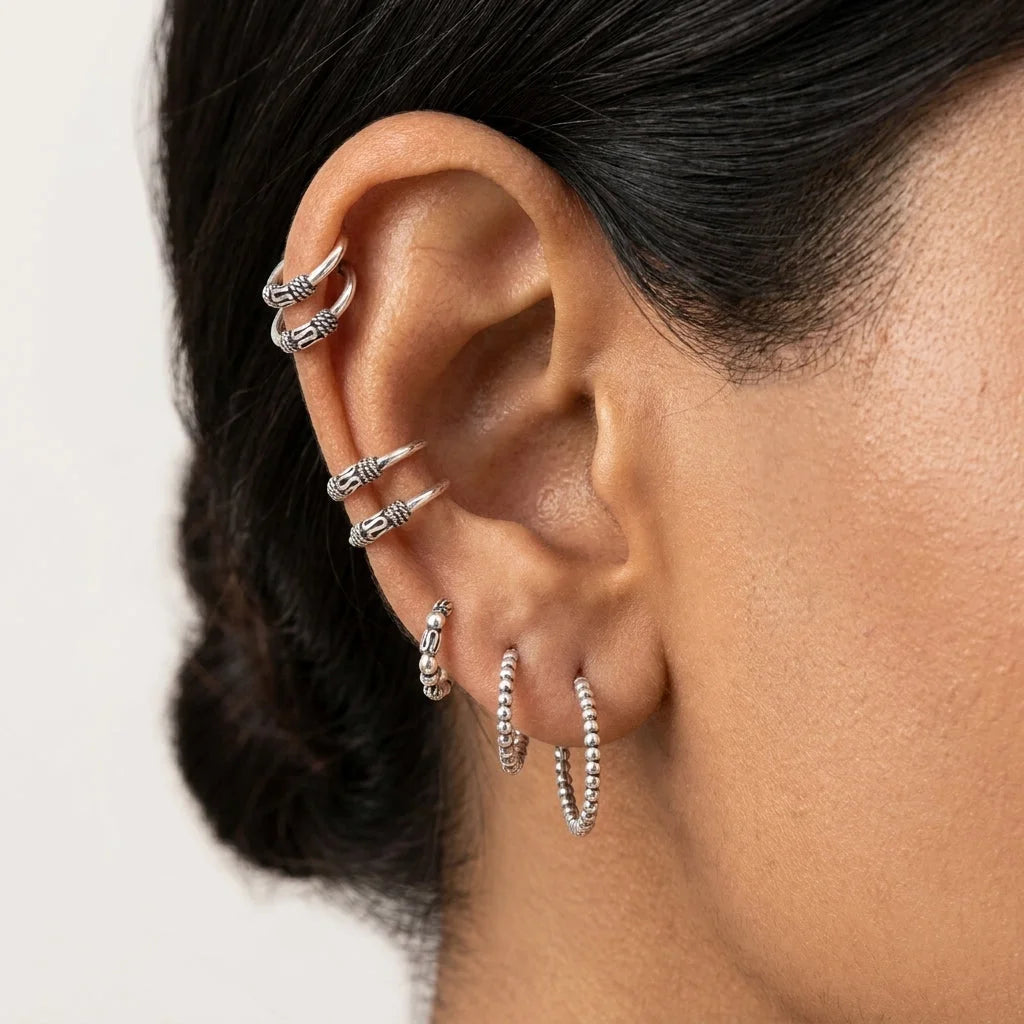 Silver Fusion Boho Hoops Earring Set - Antique Silver / one size
