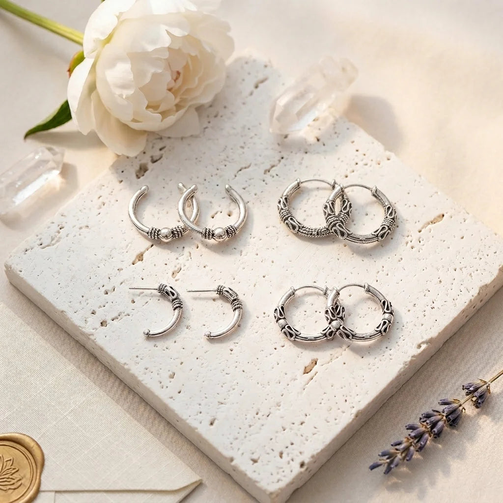 Silver Fusion Boho Hoops Earring Set - Antique Silver / one size