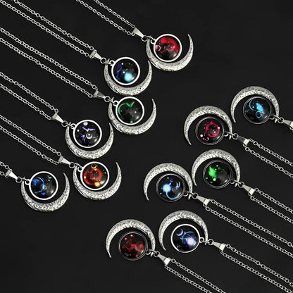 Silver Pendant Necklace With Celestial Zodiac Glow