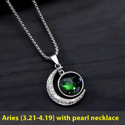 Silver Pendant Necklace With Celestial Zodiac Glow - Aries