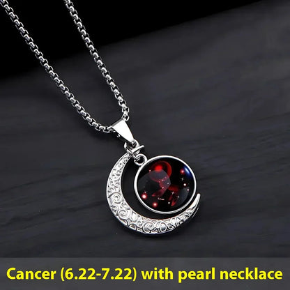 Silver Pendant Necklace With Celestial Zodiac Glow - Cancer