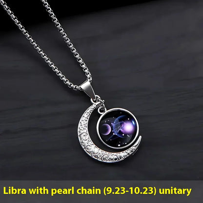 Silver Pendant Necklace With Celestial Zodiac Glow - Libra