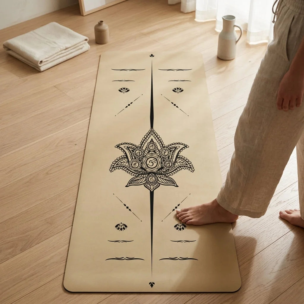 Small Yoga Mat With Centered Lotus Mandala Design