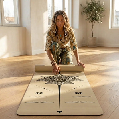 Small Yoga Mat With Centered Lotus Mandala Design
