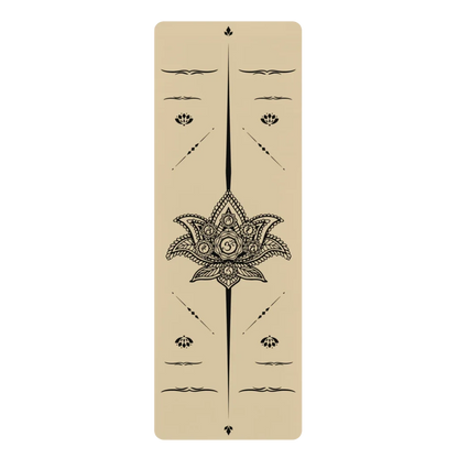 Small Yoga Mat With Centered Lotus Mandala Design - 24x68 in / Beige