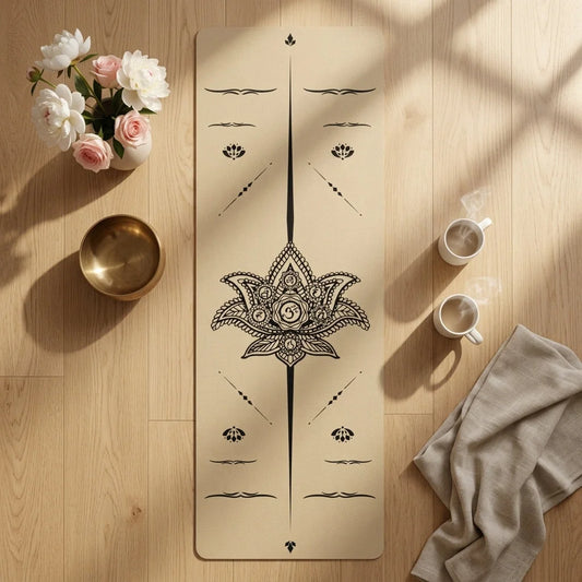 Small Yoga Mat With Centered Lotus Mandala Design