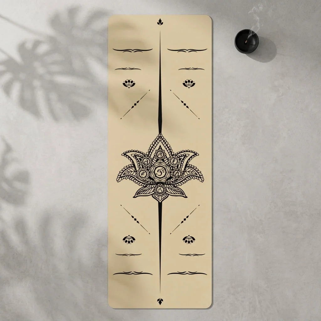 Small Yoga Mat With Centered Lotus Mandala Design