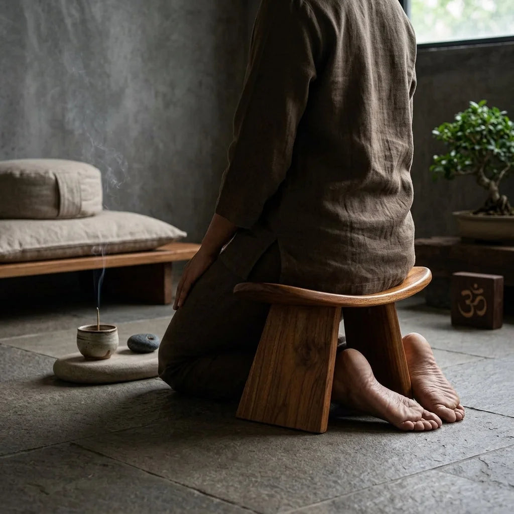 Solid Wood Meditation Seat For Grounded Posture - Dark Brown