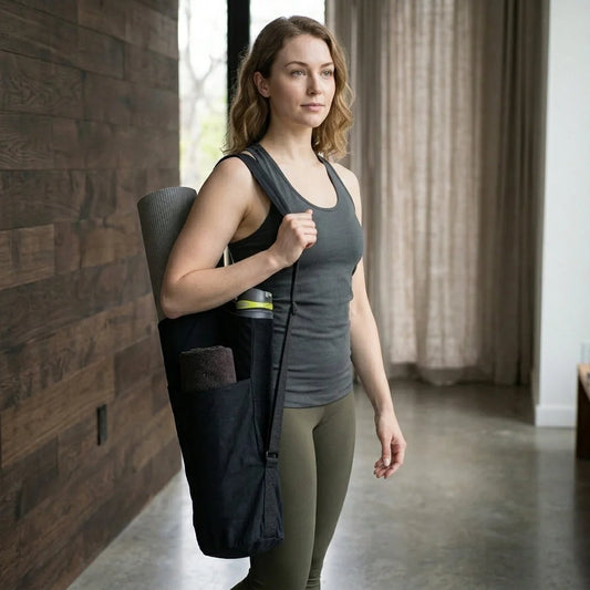 Spacious Yoga Mat Tote Bag With Multi Pockets - Black