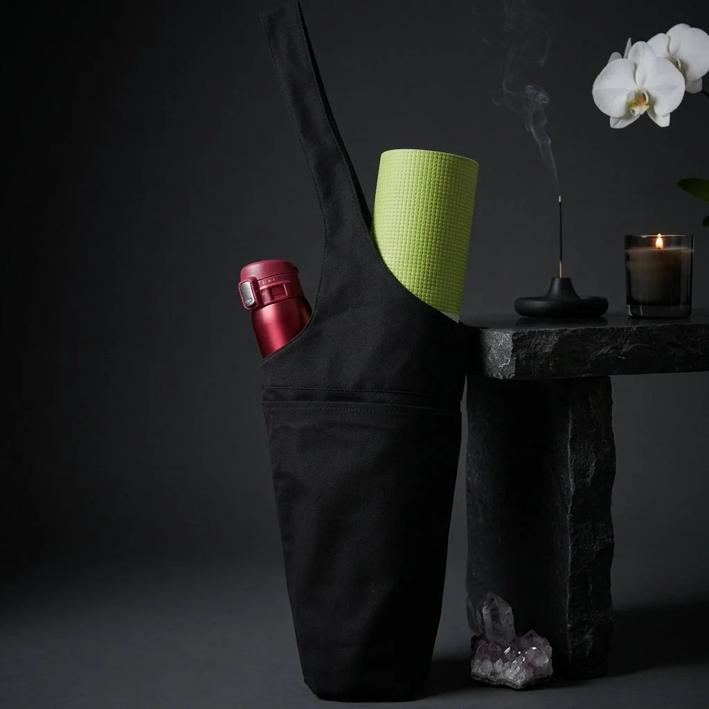 Spacious Yoga Mat Tote Bag With Multi Pockets - Black