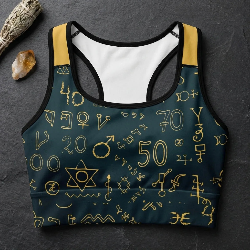 Sport Bra For Yoga With Golden Mystic Symbols