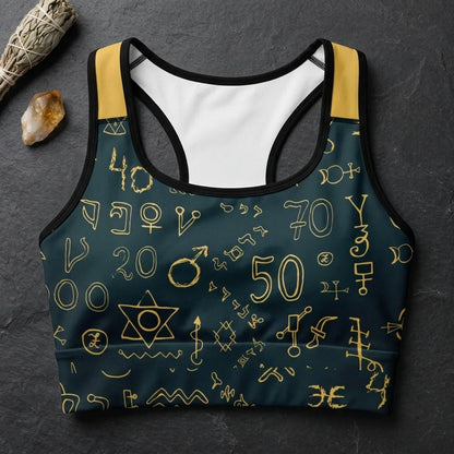Sport Bra For Yoga With Golden Mystic Symbols