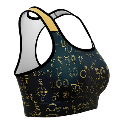 Sport Bra For Yoga With Golden Mystic Symbols