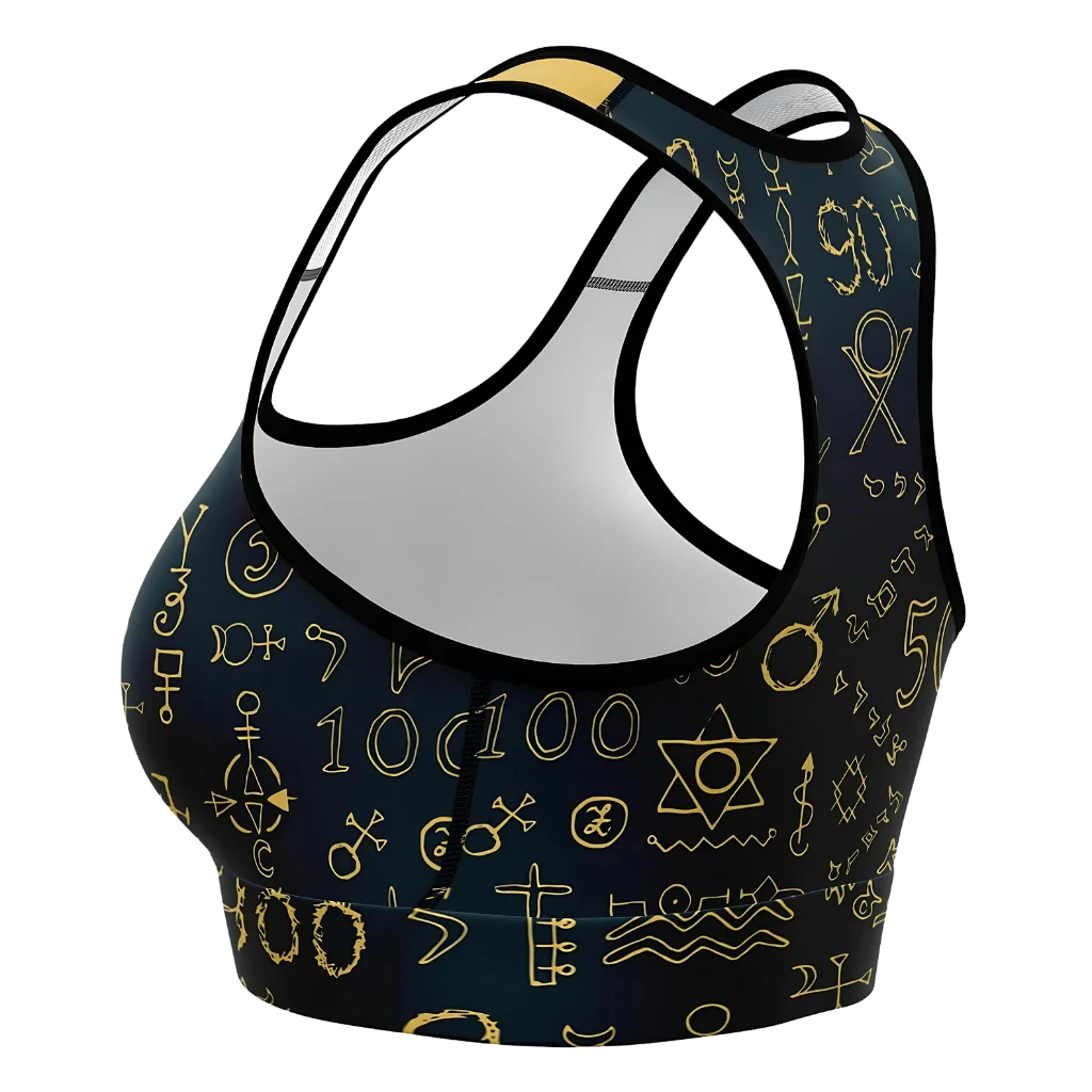 Sport Bra For Yoga With Golden Mystic Symbols