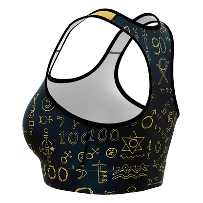 Sport Bra For Yoga With Golden Mystic Symbols