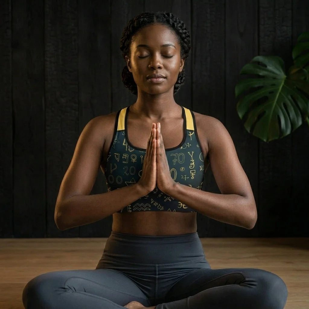 Sport Bra For Yoga With Golden Mystic Symbols