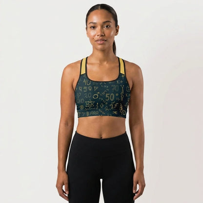 Sport Bra For Yoga With Golden Mystic Symbols
