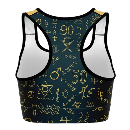 Sport Bra For Yoga With Golden Mystic Symbols