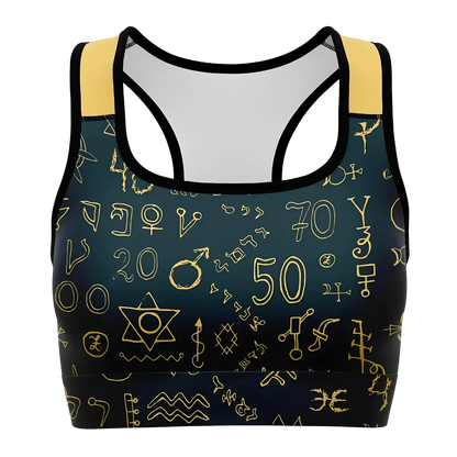 Sport Bra For Yoga With Golden Mystic Symbols - XS