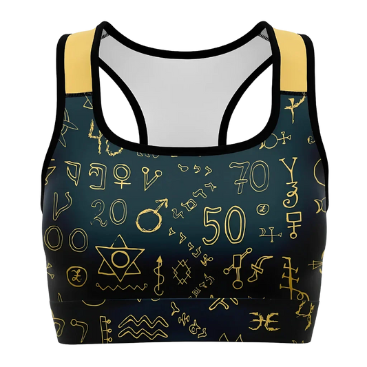 Sport Bra For Yoga With Golden Mystic Symbols - XS