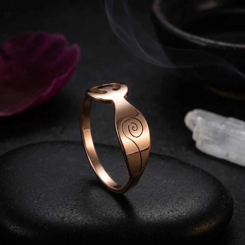 Stainless Steel Thumb Ring With Yoga Pose Detail