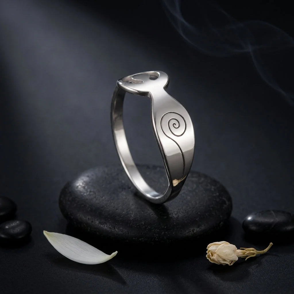 Stainless Steel Thumb Ring With Yoga Pose Detail