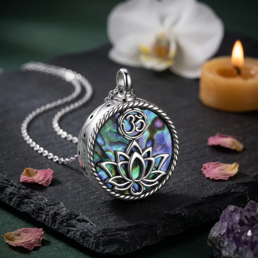 Sterling Silver Om Chain With Lotus Urn Pendant - Silver