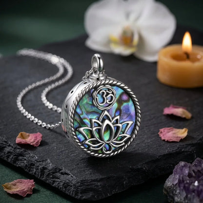 Sterling Silver Om Chain With Lotus Urn Pendant - Silver