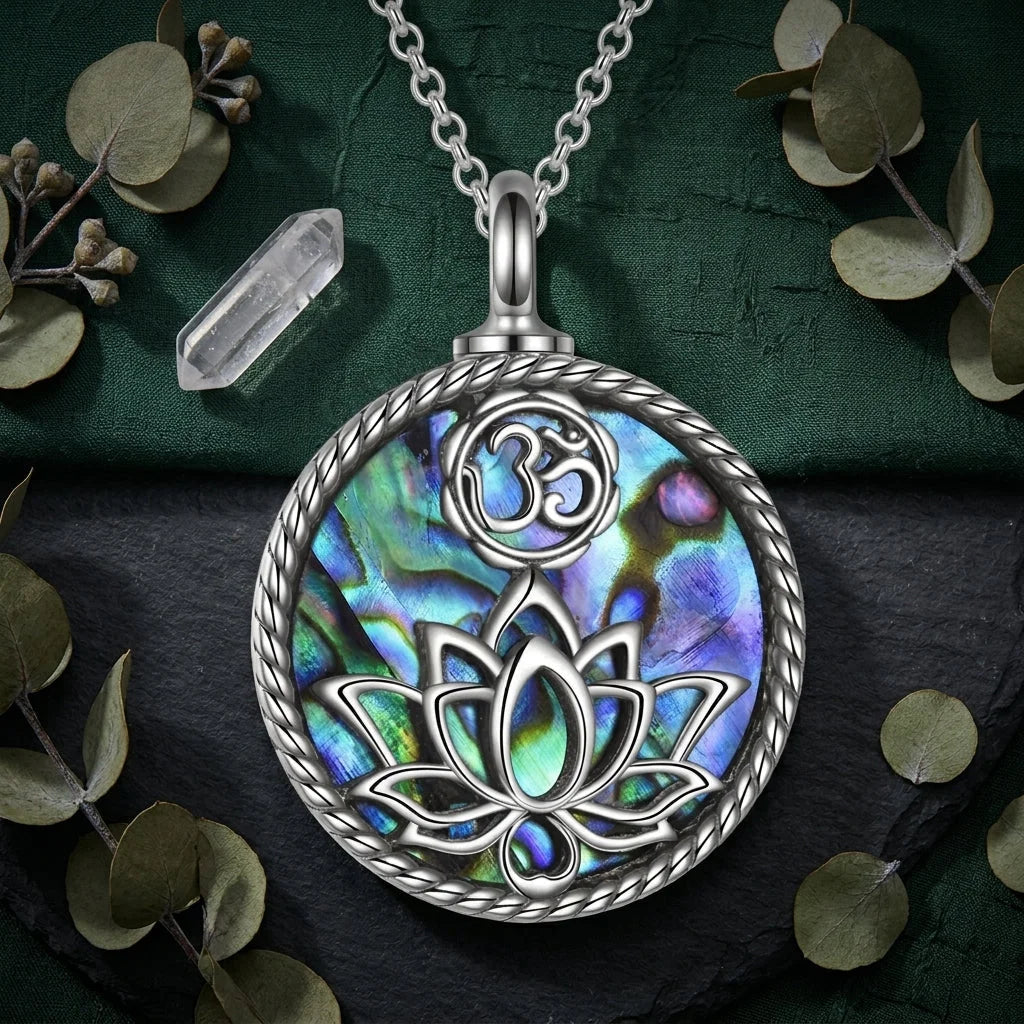 Sterling Silver Om Chain With Lotus Urn Pendant - Silver